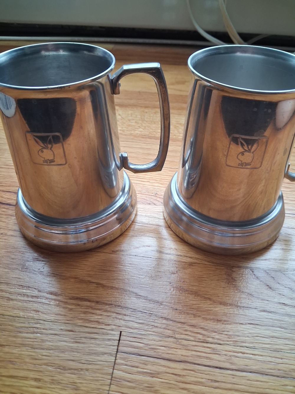 Pair of Stainless Steel Tankards w/ Playboy  Bunny Logo